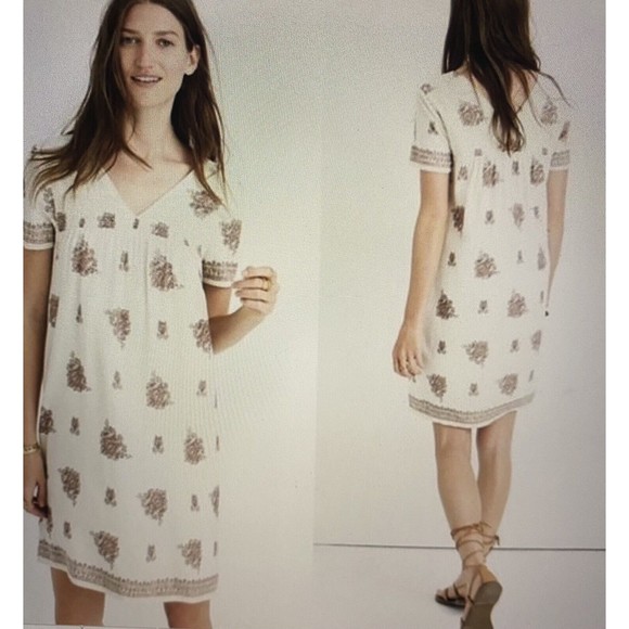 MADEWELL Paisley Oversized Smock Shift Short Sleeve Silk Dress V Neck S - Picture 1 of 12